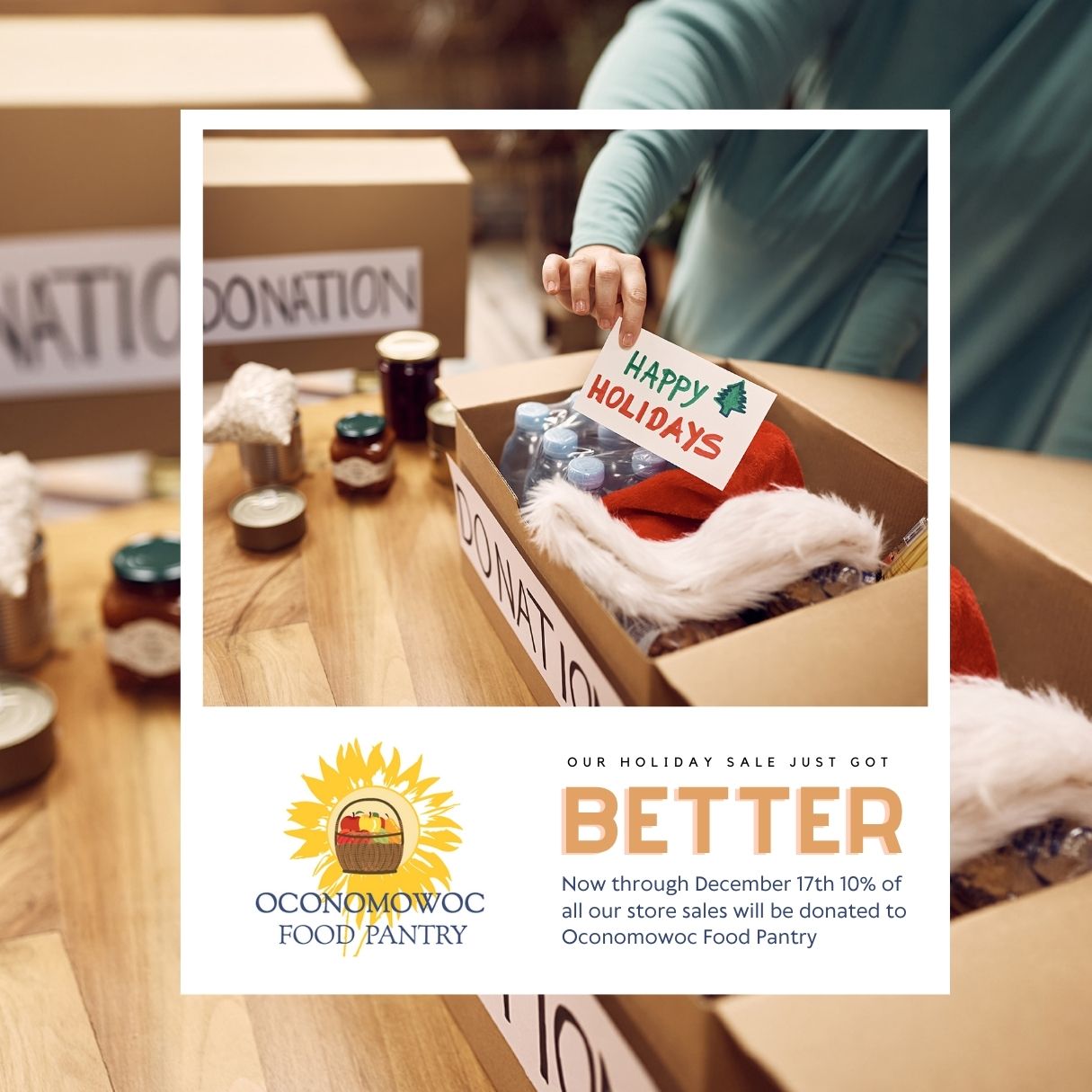 A Portion Of All Sales Through 11/17 Go To The Oconomowoc Food Pantry
